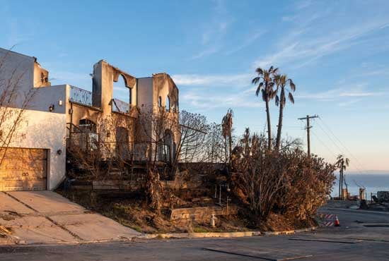 Burnt hilltop mansion in the Palisades