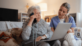 Caregiver Helping Elderly Lady Managing Her Stock